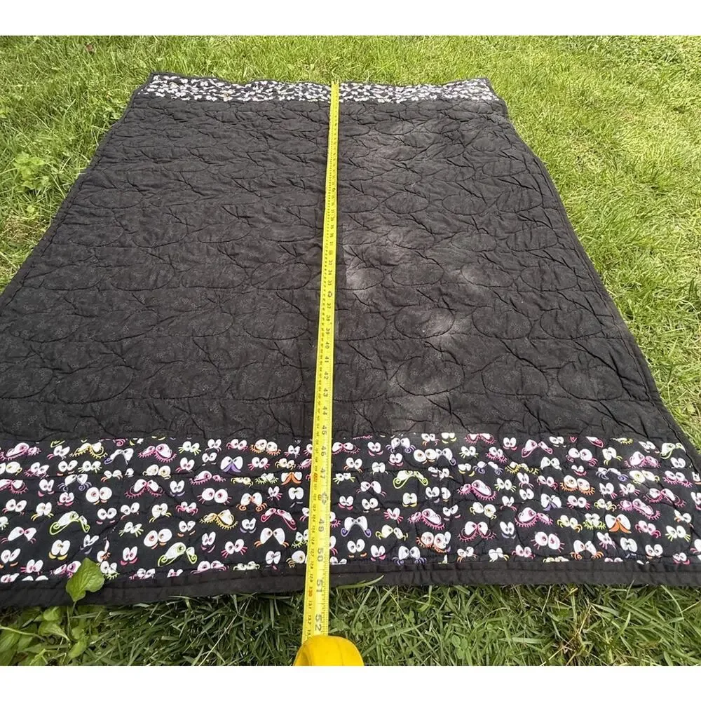 Handmade Quilt Halloween Candy Corn Front -Black Back W Bats 50” Cute!
